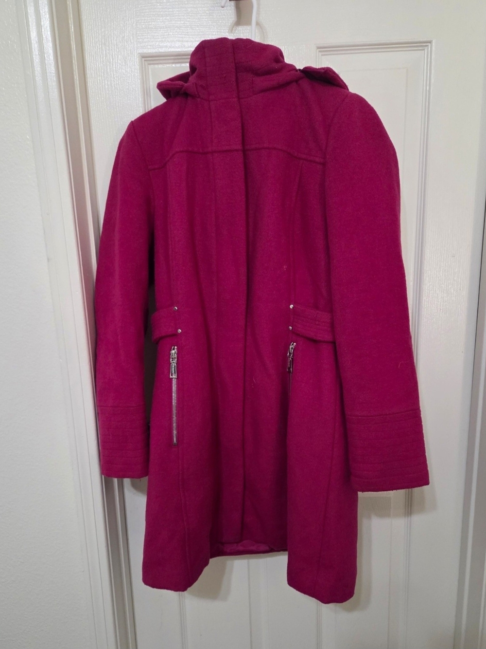 Vince Camuto Magenta Hooded Wool-Blend Trench Coat